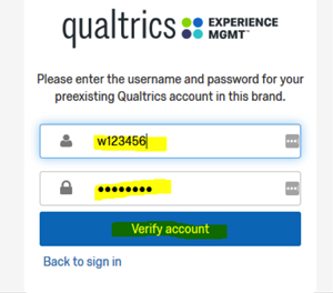 Enter account log in information and verify account