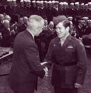 October 5, 1945 PFC Jack Lucas is awarded the Medal of Honor by President Harry 