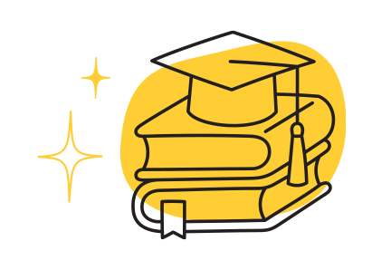 graduation cap and books graphic