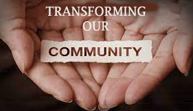 hands with words transforming our community in them