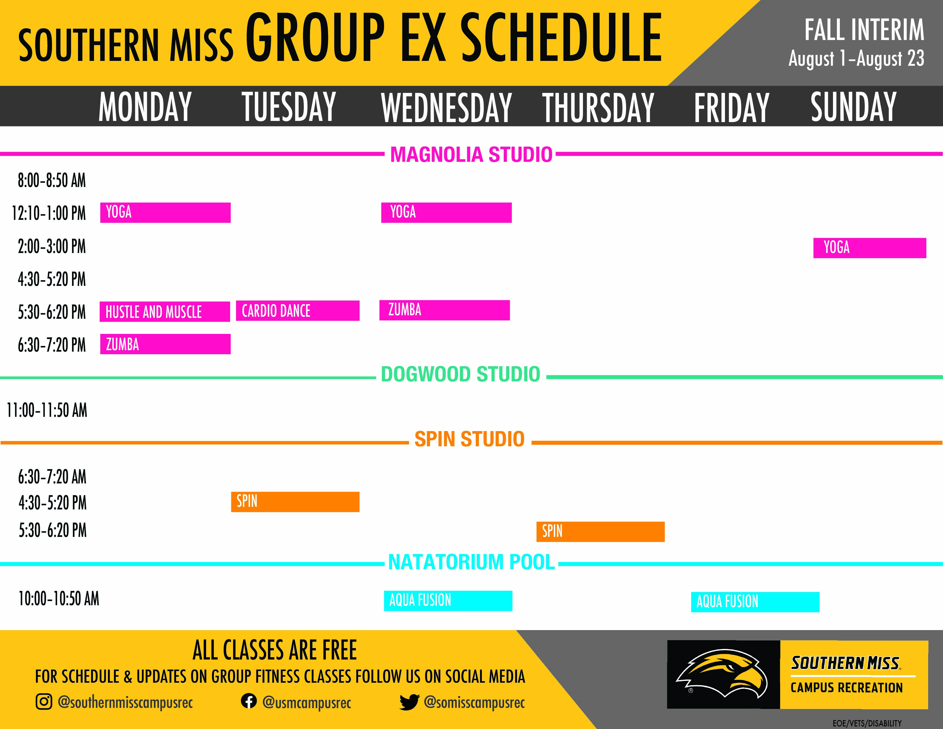 Group Ex Fall Interim Schedule Group Ex Fall Interim Schedule