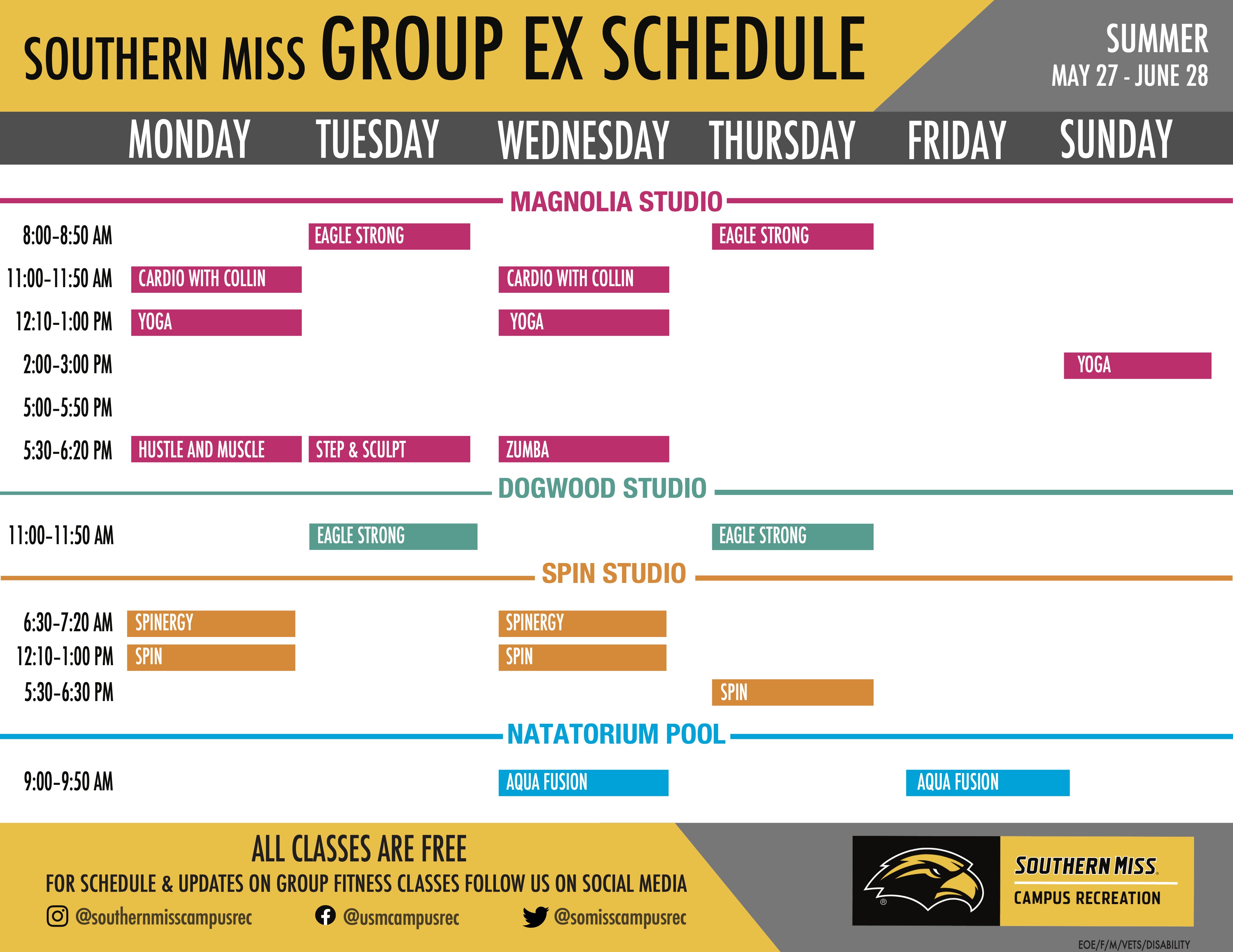 Group Exercise Summer I Class Schedule