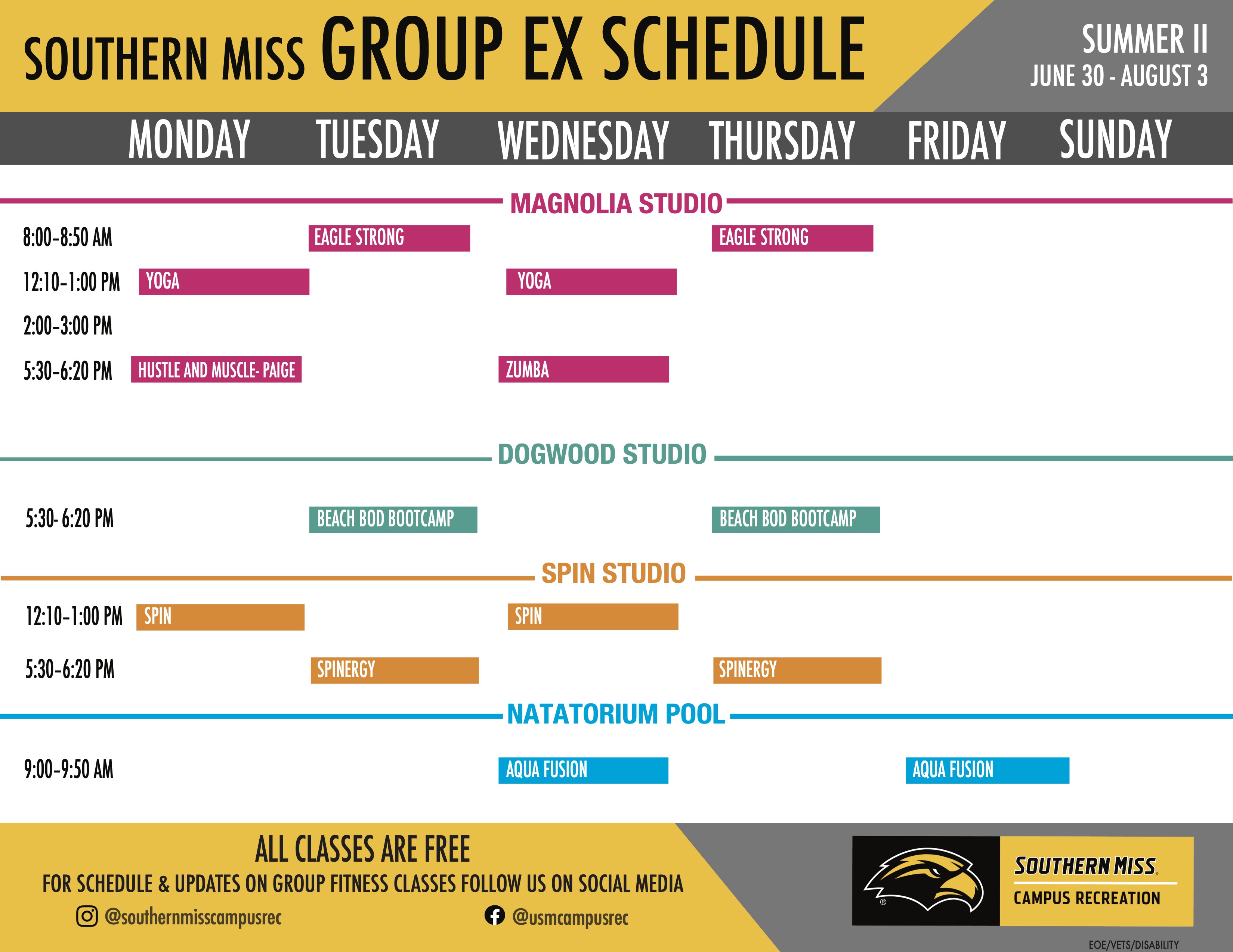Group Ex Summer II Schedule