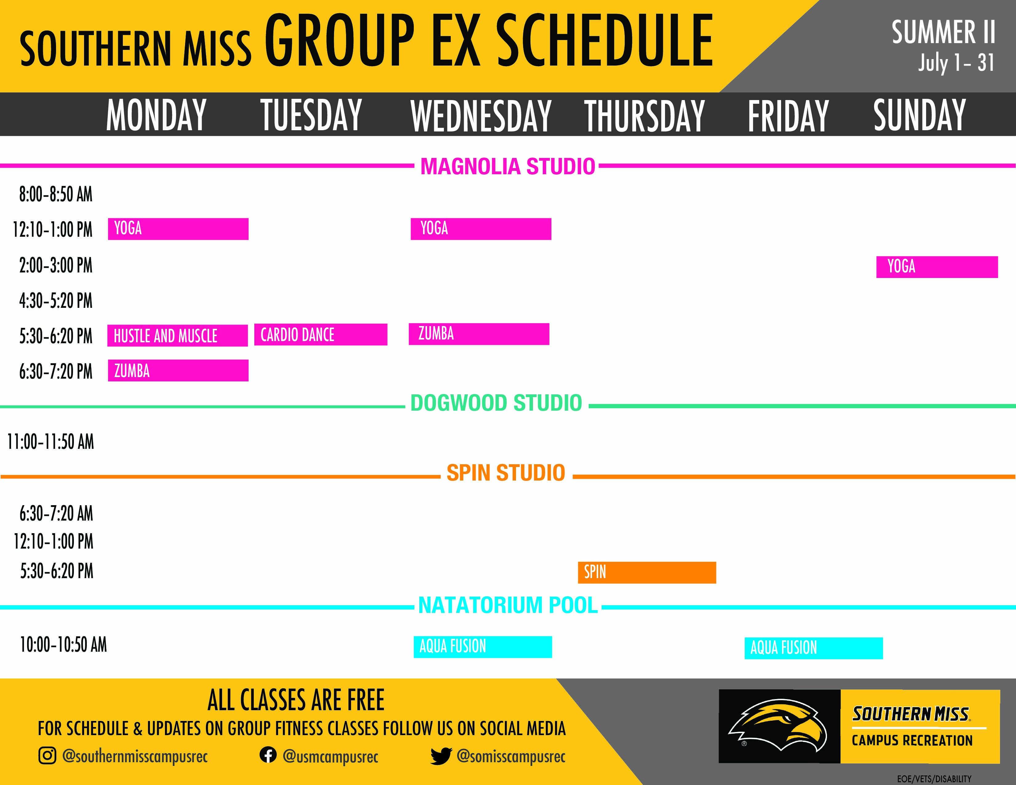 Group Ex Summer II Schedule Group Ex Summer II Schedule