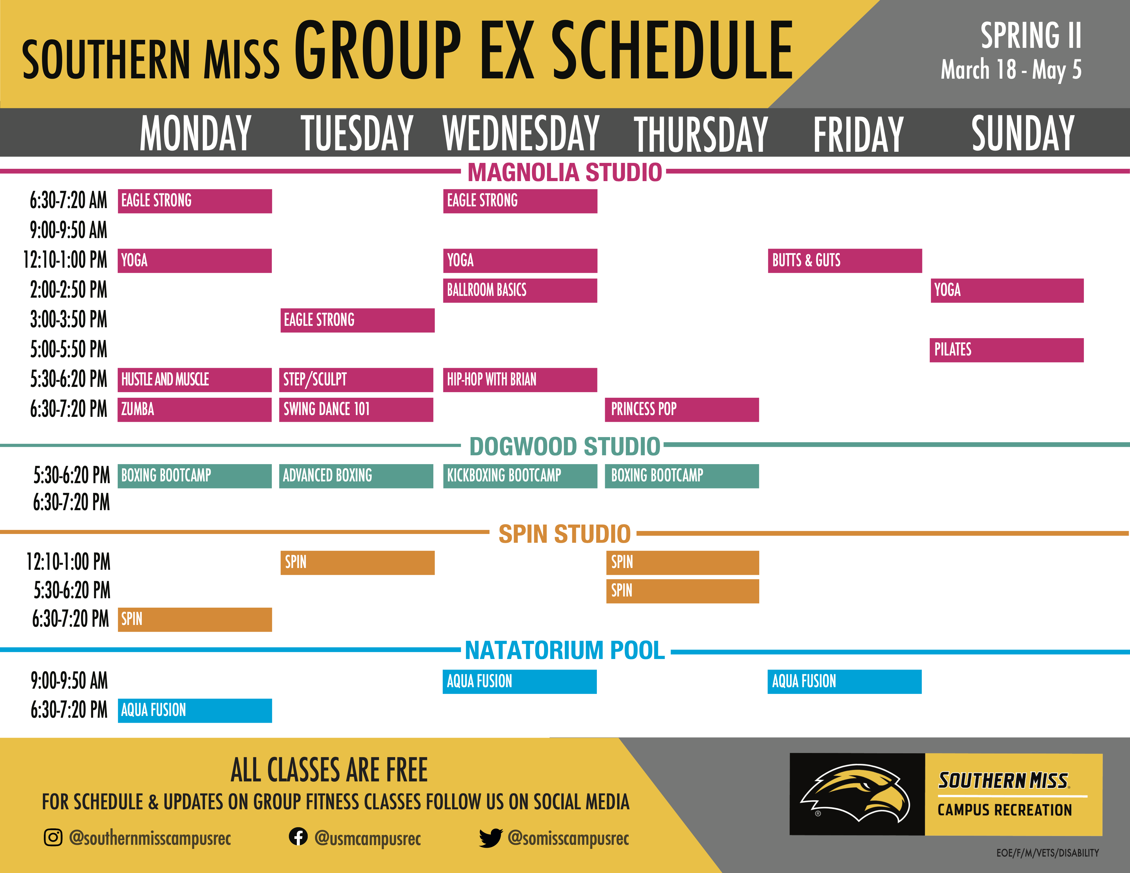 Group Ex Spring 2 Class Schedule