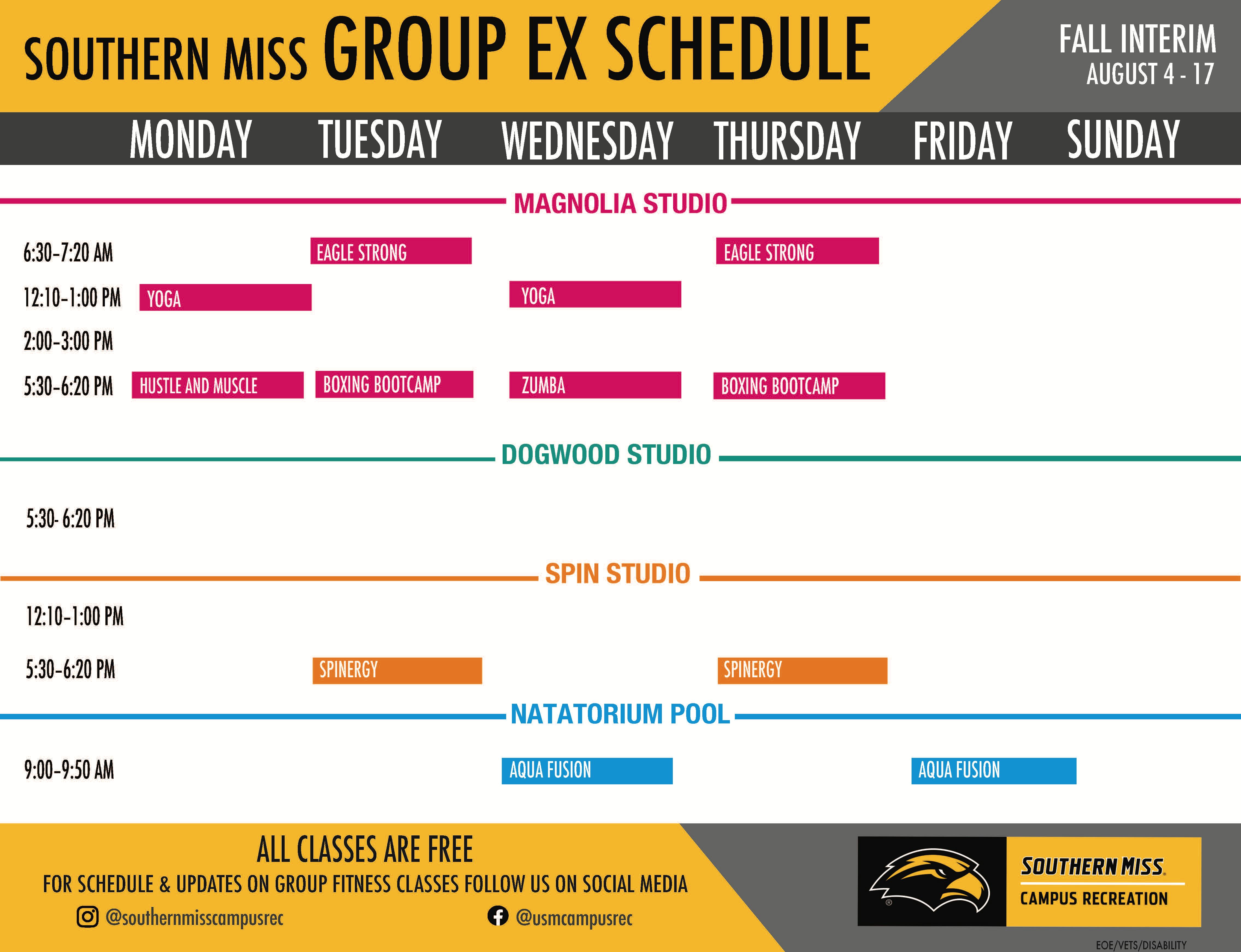 Group Ex Fall Interim Schedule