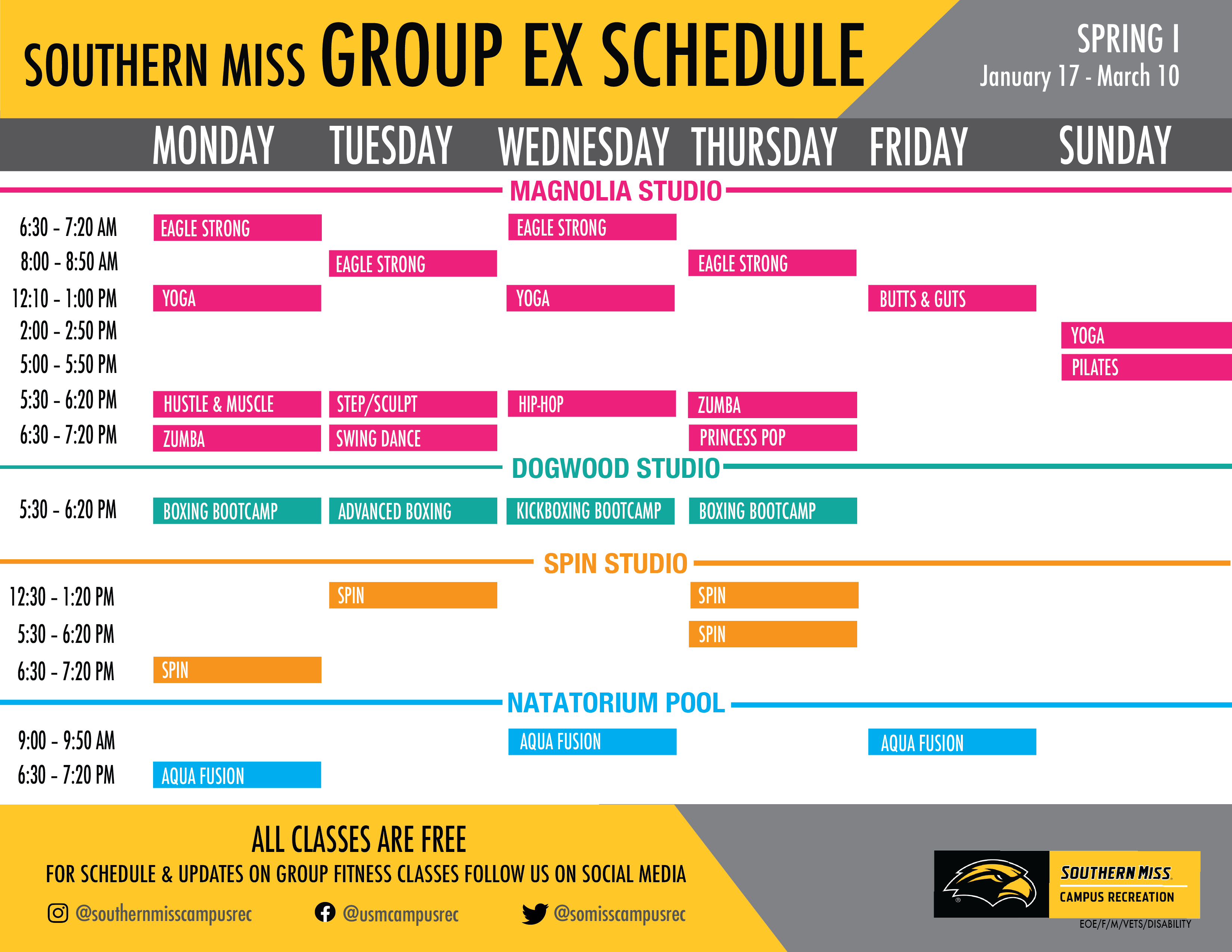 Group Ex Spring 1 Class Schedule