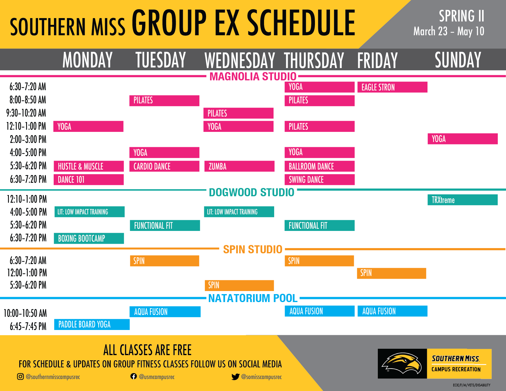 Group Fitness Spring II Schedule with Descriptions
