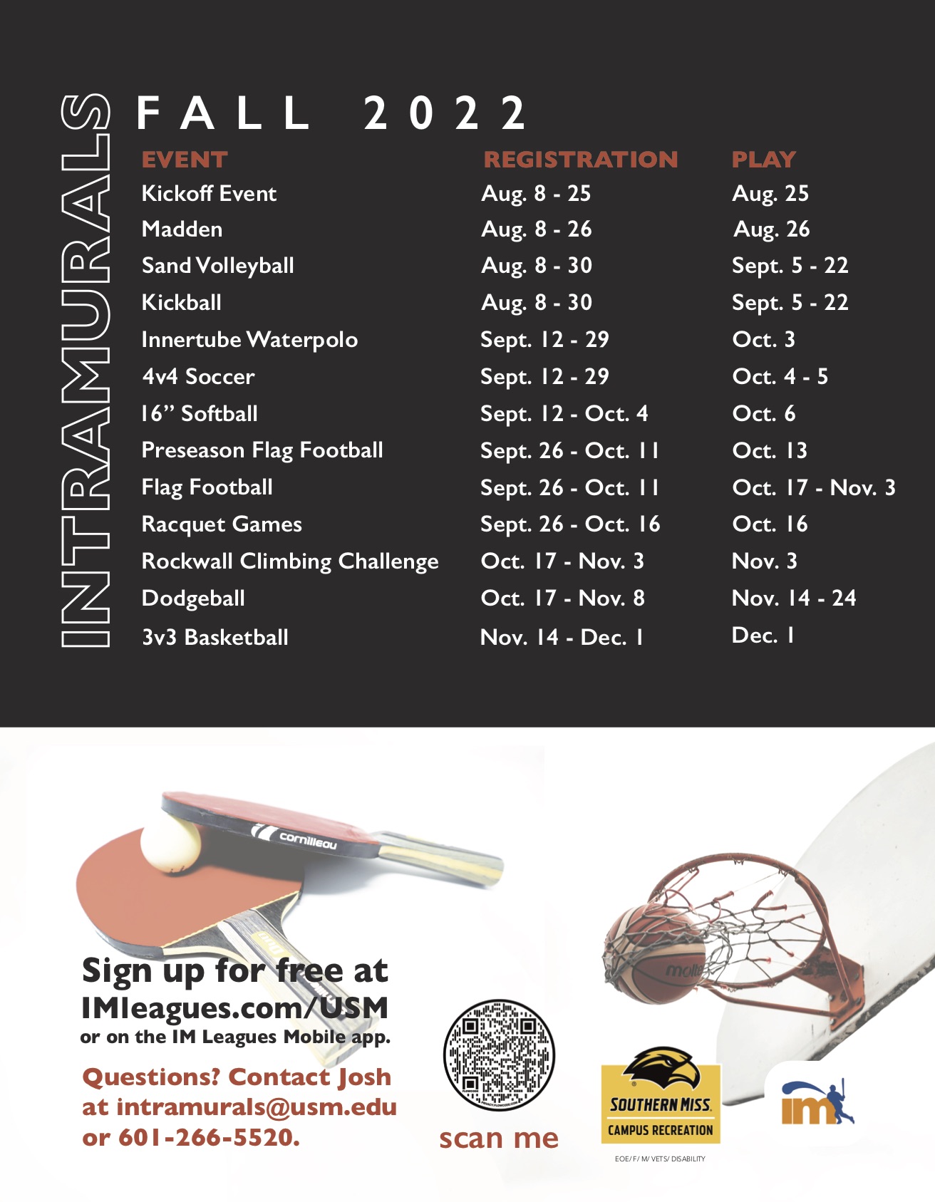 Fall Intramural Sports Schedule