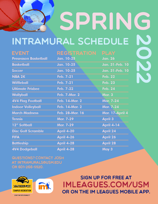 Spring 2022 Intramurals Schedule