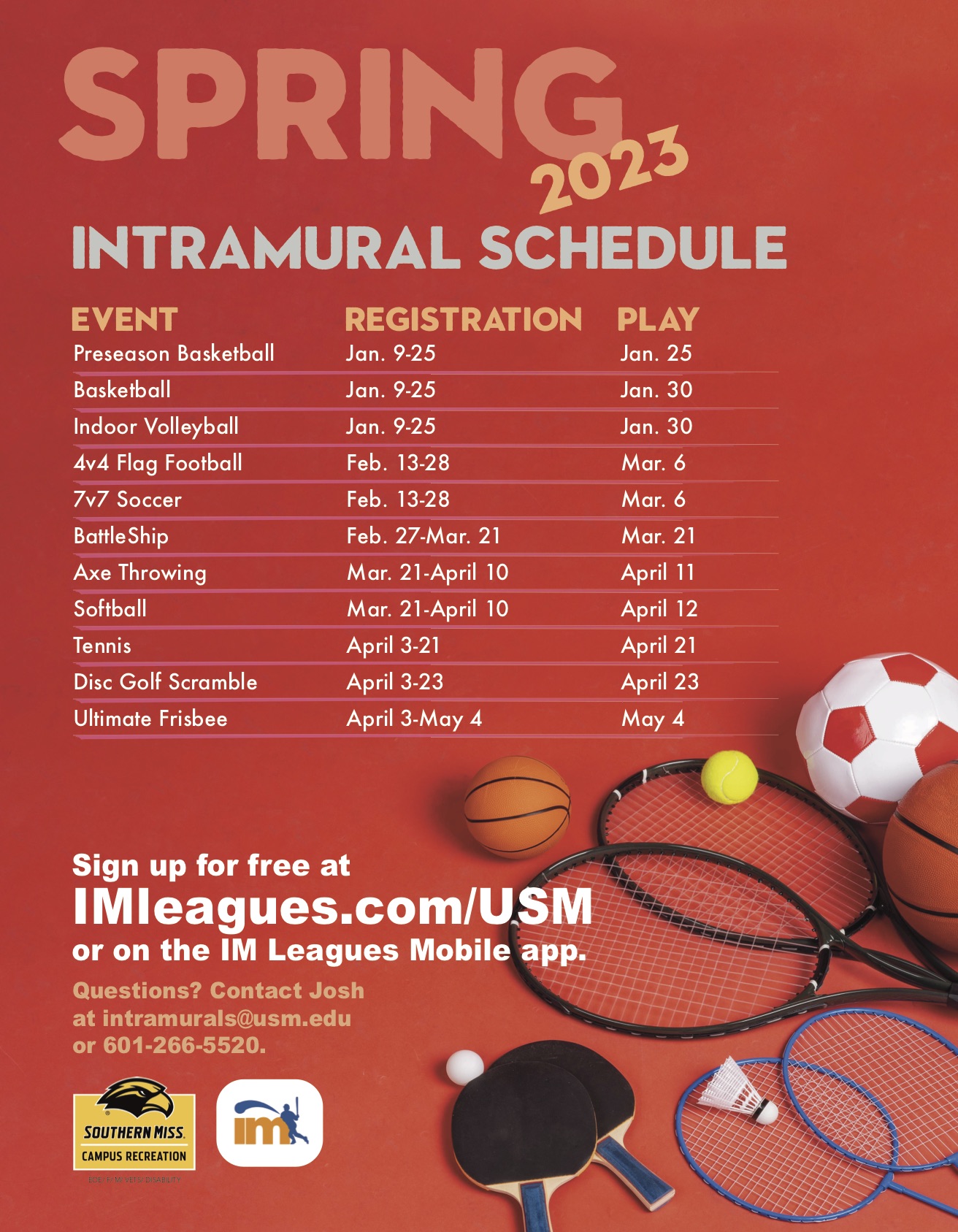 Spring 2023 Intramural Sports Schedule