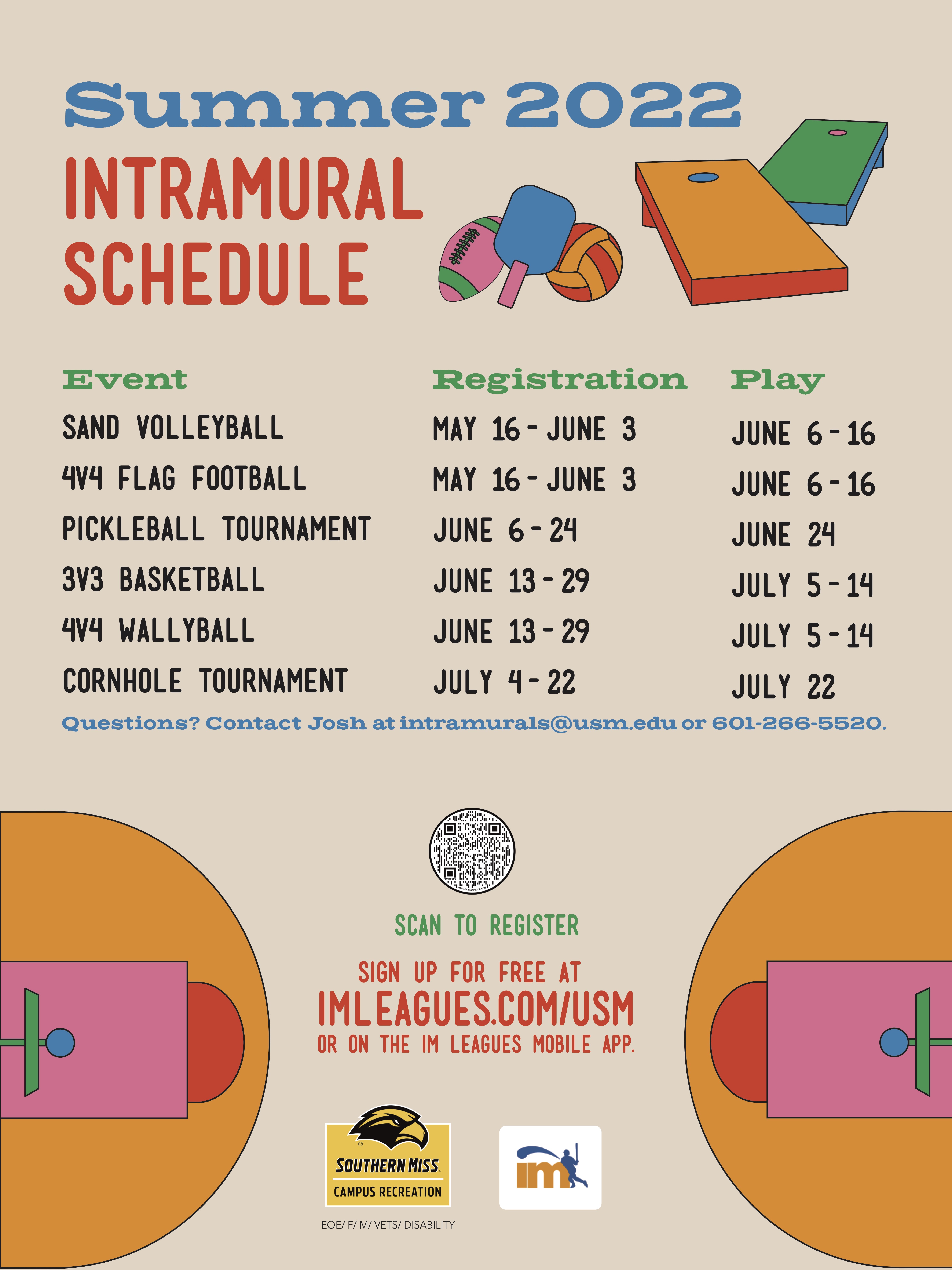 Intramurals Summer 2022 Schedule