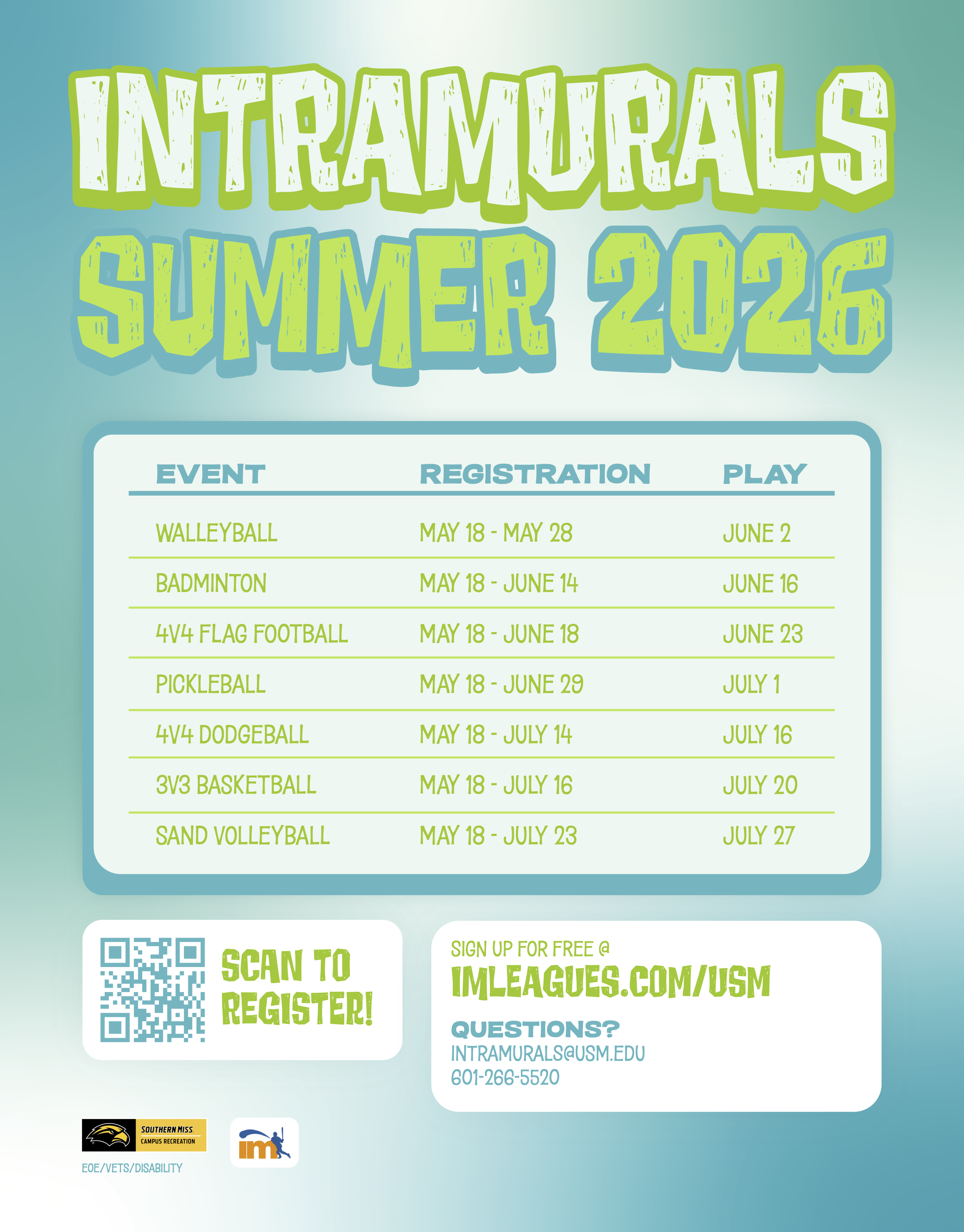 Intramurals Summer 2026 Intramurals Summer 2026