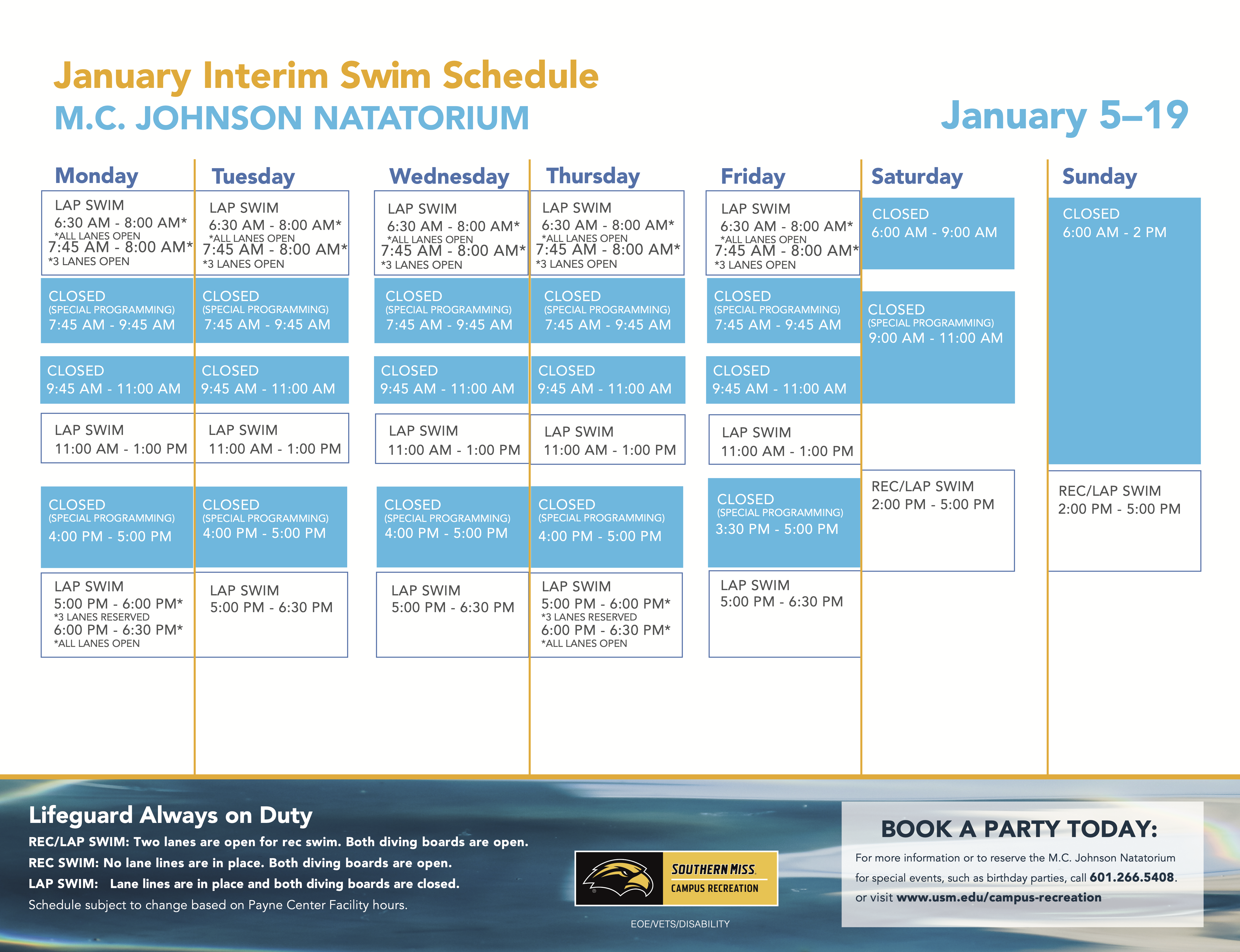 Nataorium January Interim Schedule