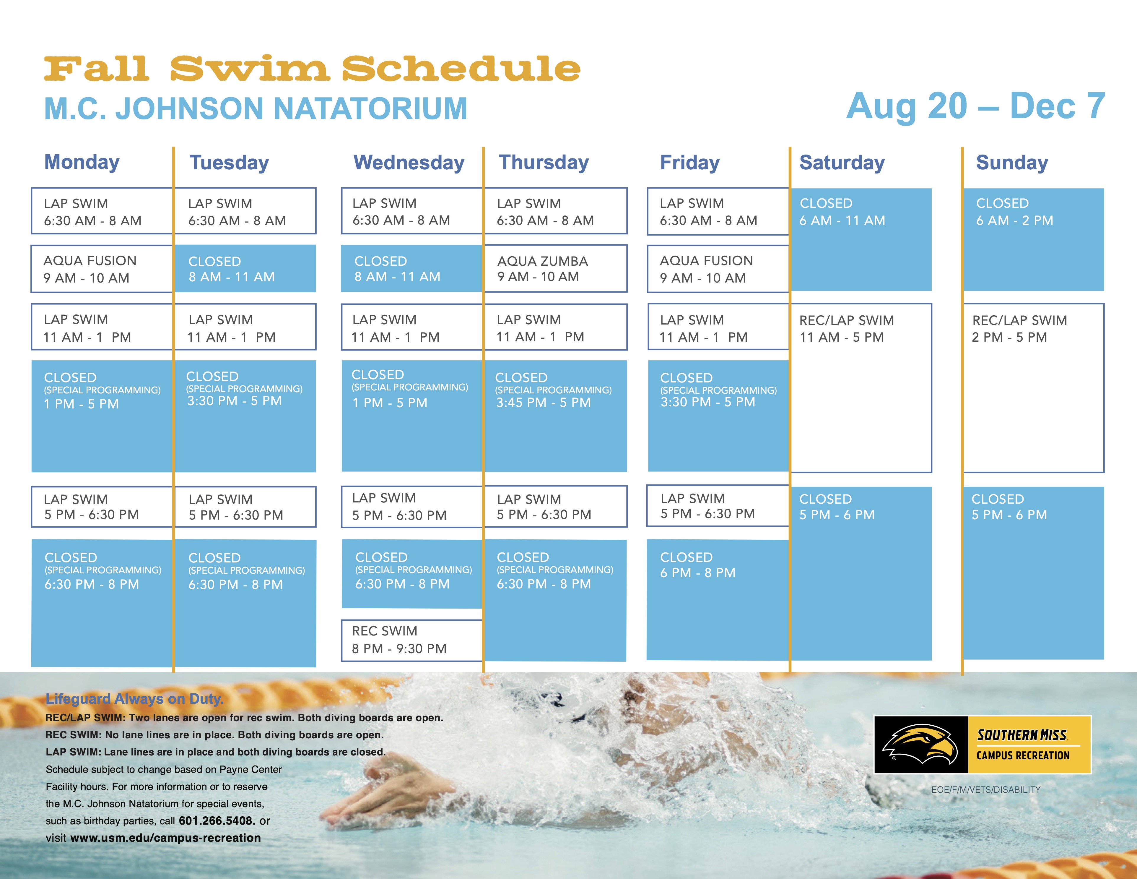 Fall 2023 Natatorium Schedule