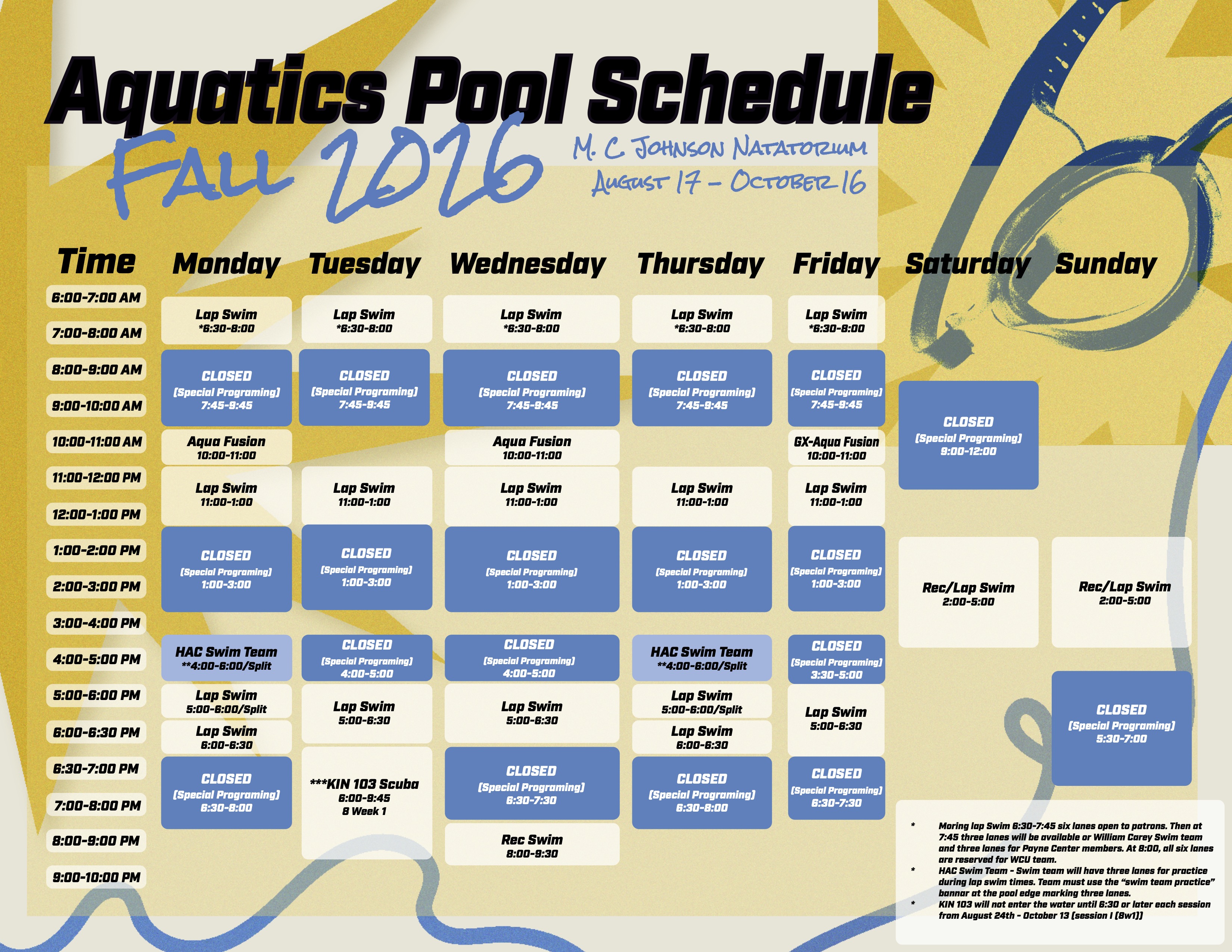 Fall I Pool Schedule 2026 Fall I Pool Schedule 2026