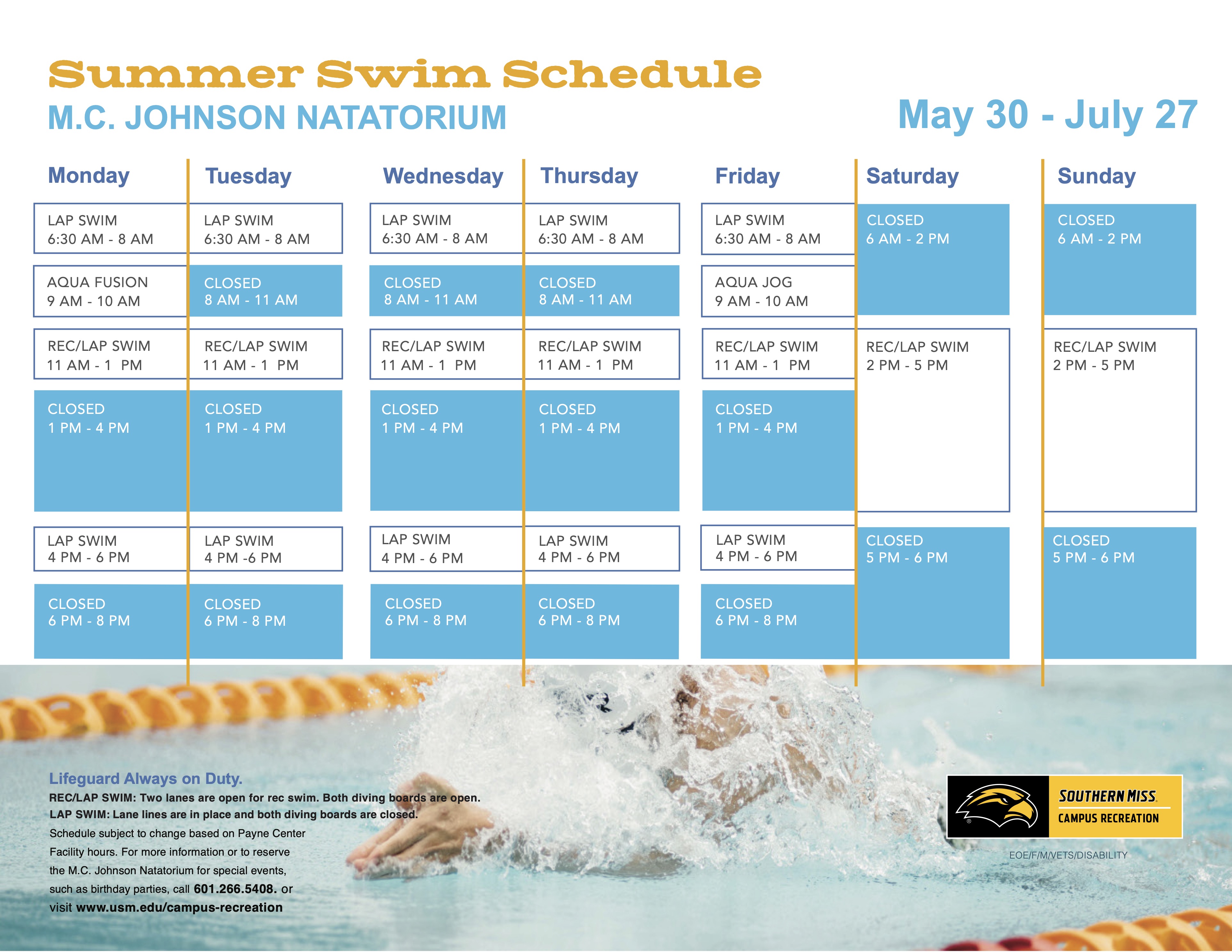 Pool Schedule Summer 2023