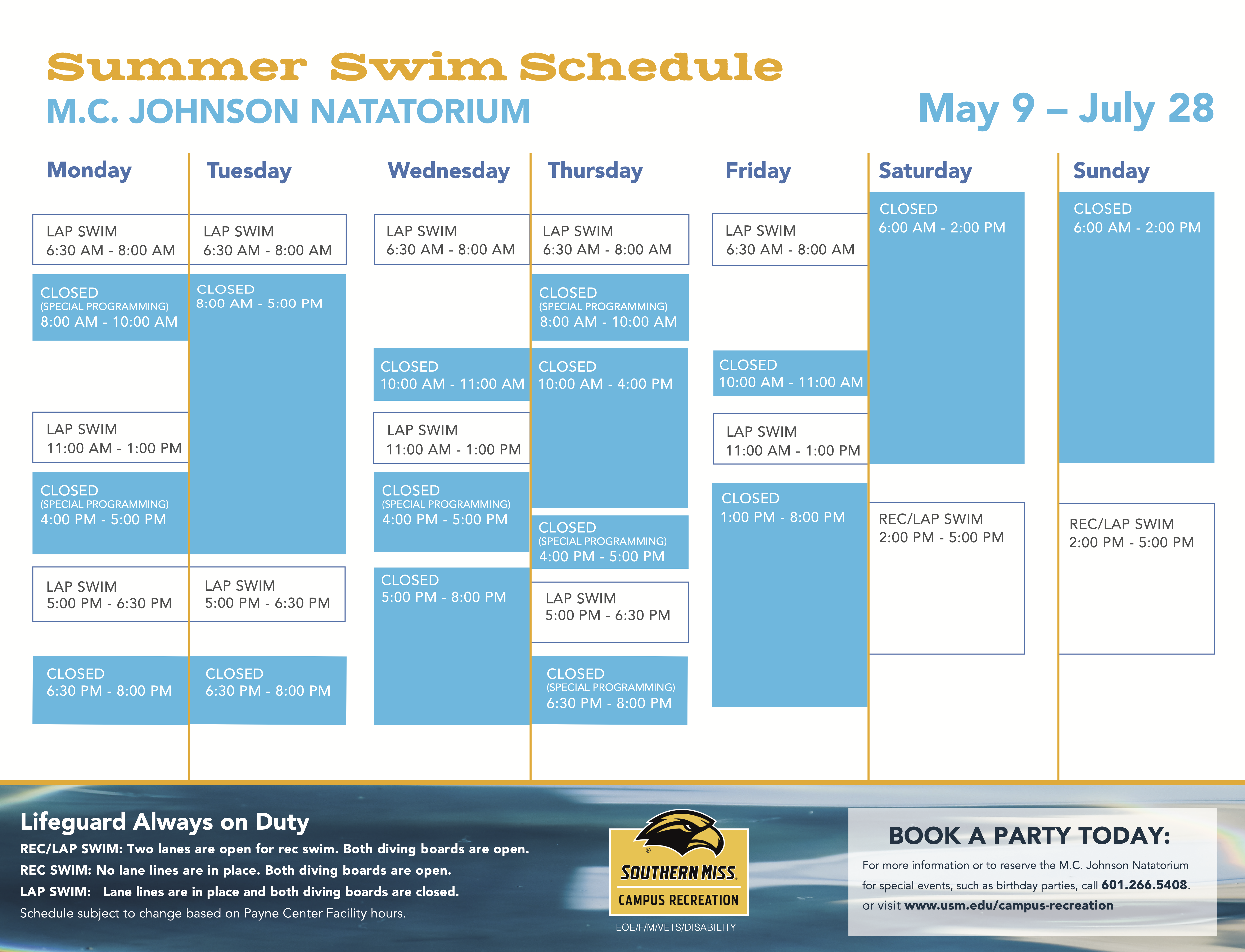 Natatorium Summer Schedule 2025