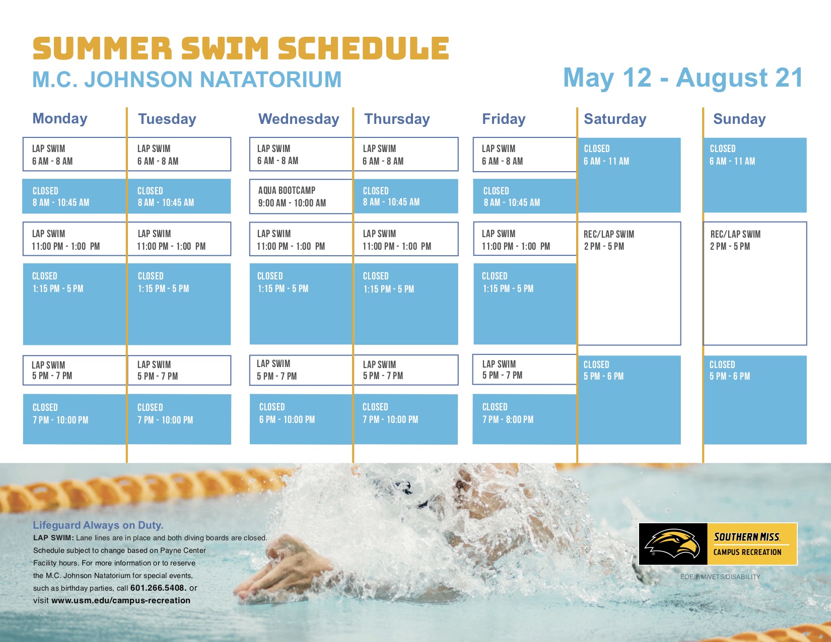Natatorium Summer 2022 Schedule