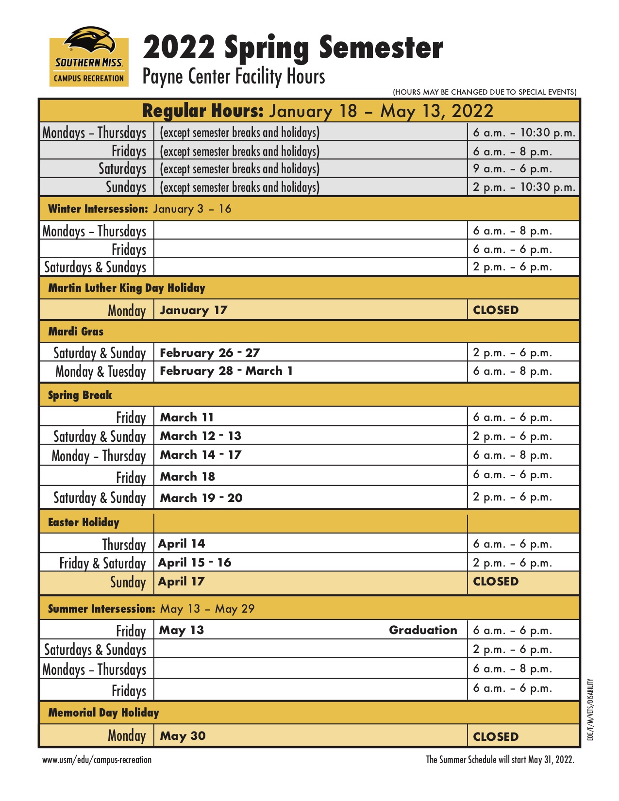 Mis 2022 Schedule Schedules | Campus Recreation | The University Of Southern Mississippi