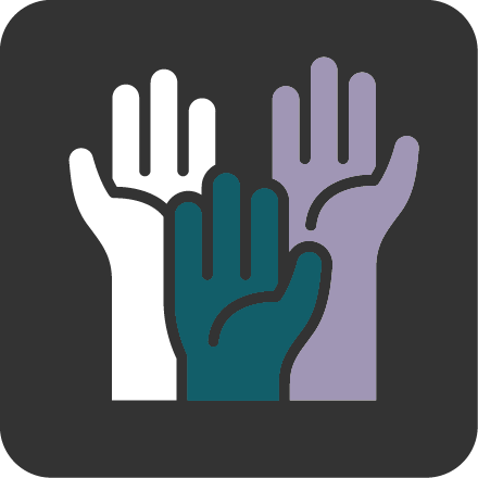 Icon depicting raised hands volunteering