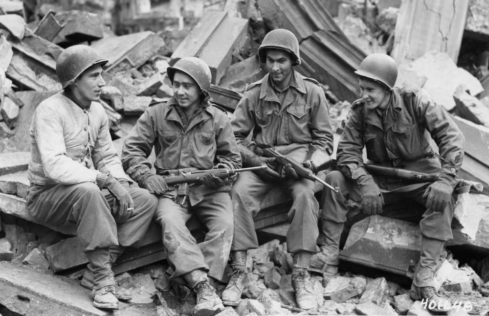 Combat Infantrymen of Company G, 415th Infantry Regiment, 104th Division, are Resting in Rubble, Cologne. March 7, 1945