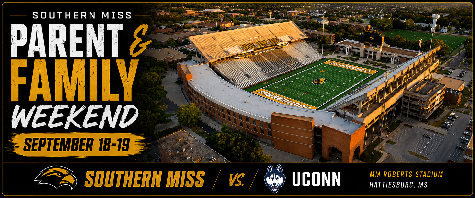 Banner advertising Parent and Family Weekend as September 18th and 19th, 2026.