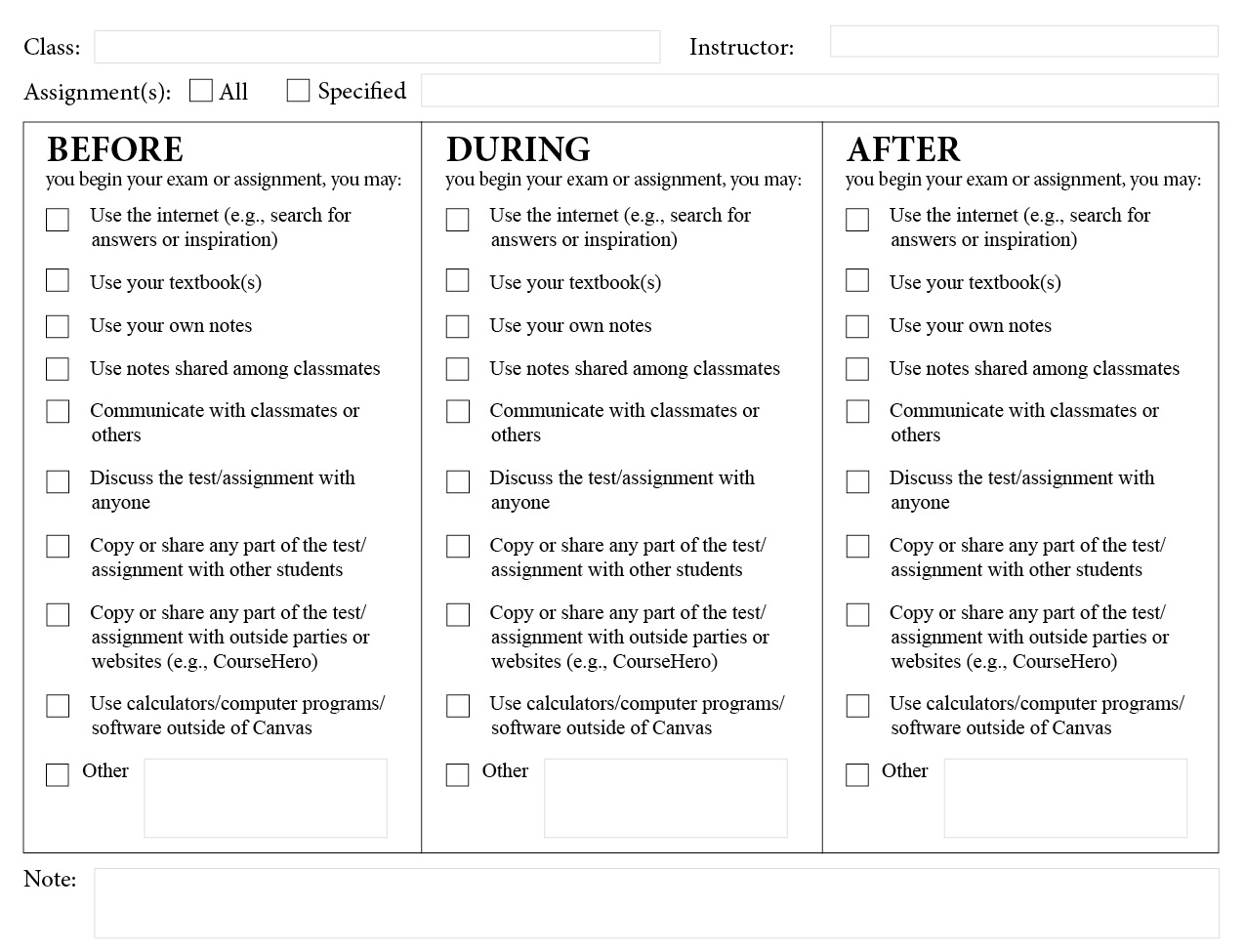 Checklist for online classes