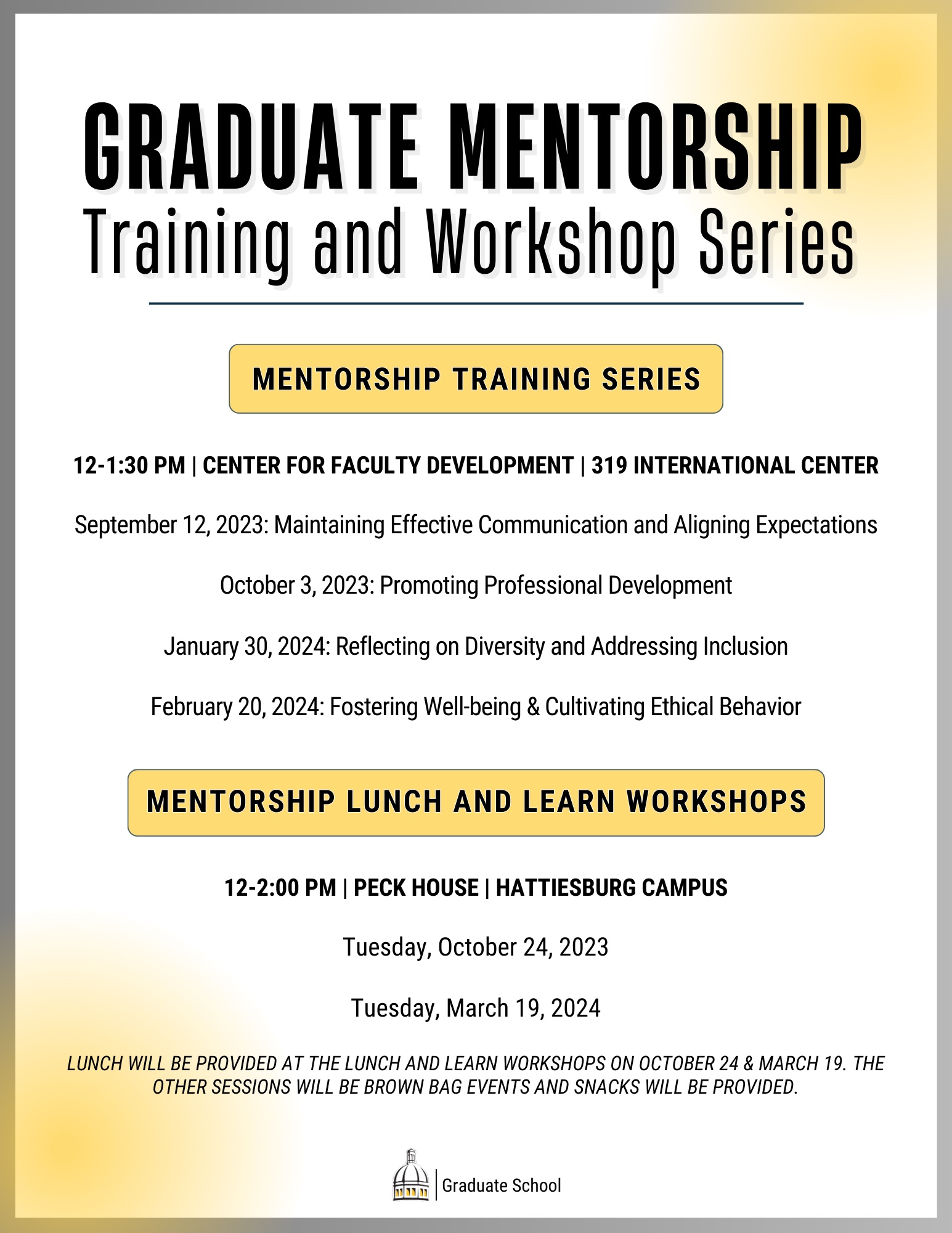 Graduate Mentorship Training and Workshop Series Graphic