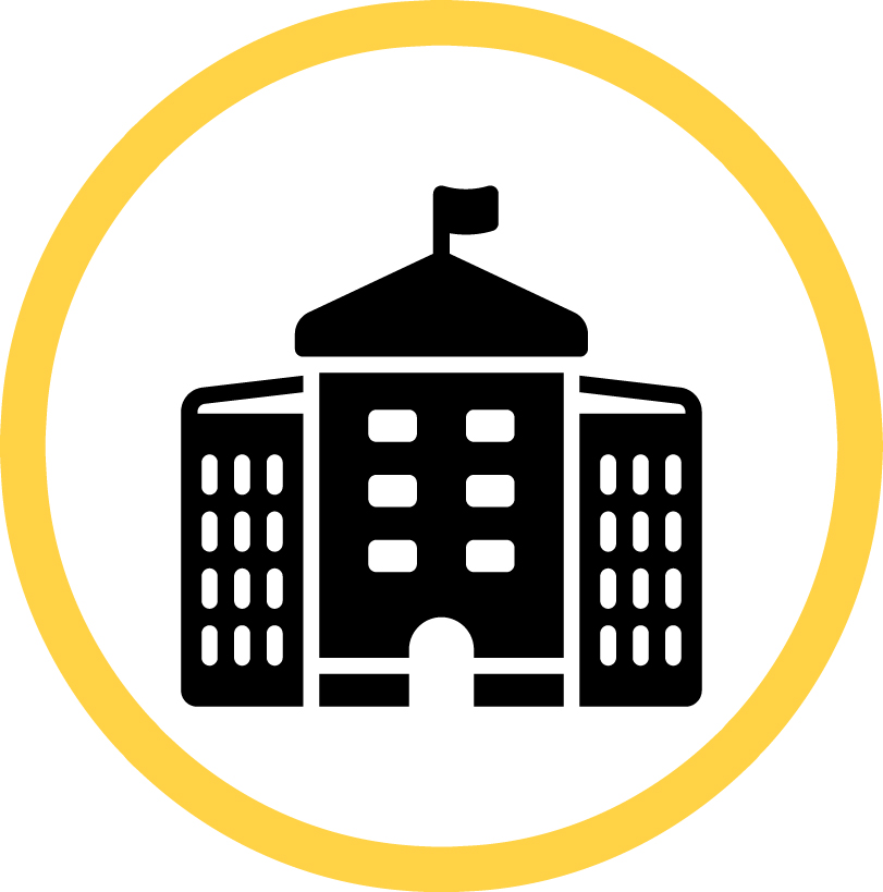 Community college icon depictibg an administration building on a college campus
