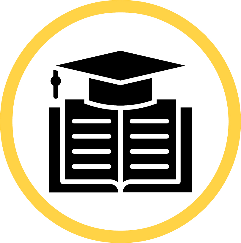 graduate program icon depicting an open book and a mortarboard
