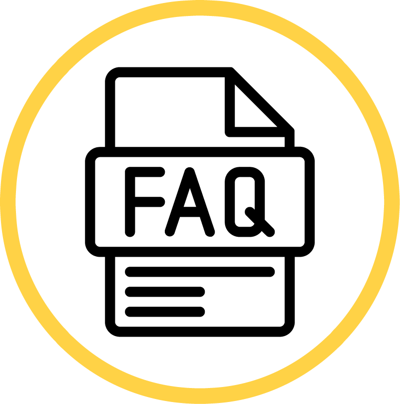 Icon of a sheet of paper with writing on it labeled "FAQ"