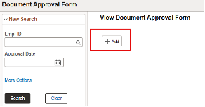 Sreenshot illustrating the Add button on the document approval form screen