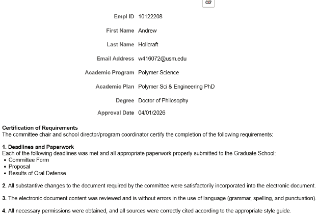 Screenshot showing the automatic addition of student's information in SOAR