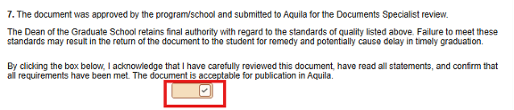Screenshot of the approval checkbox