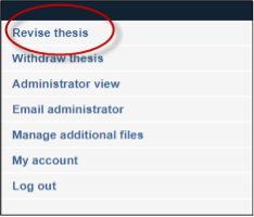 Screenshot showing the revise thesis option