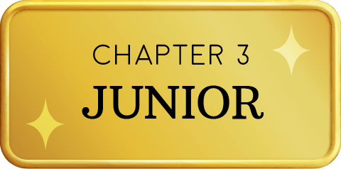 Gold button that says, "Chapter 3: Junior"