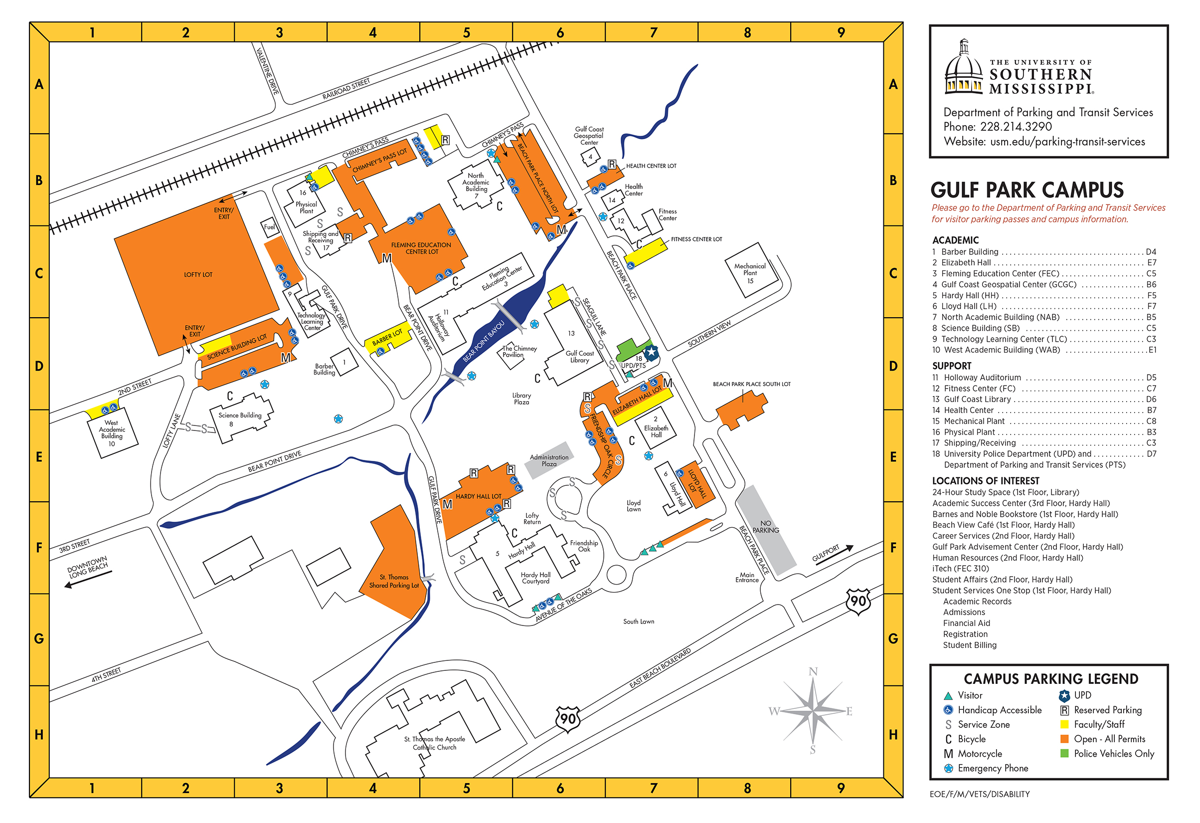 Gulf Park Campus Parking Map
