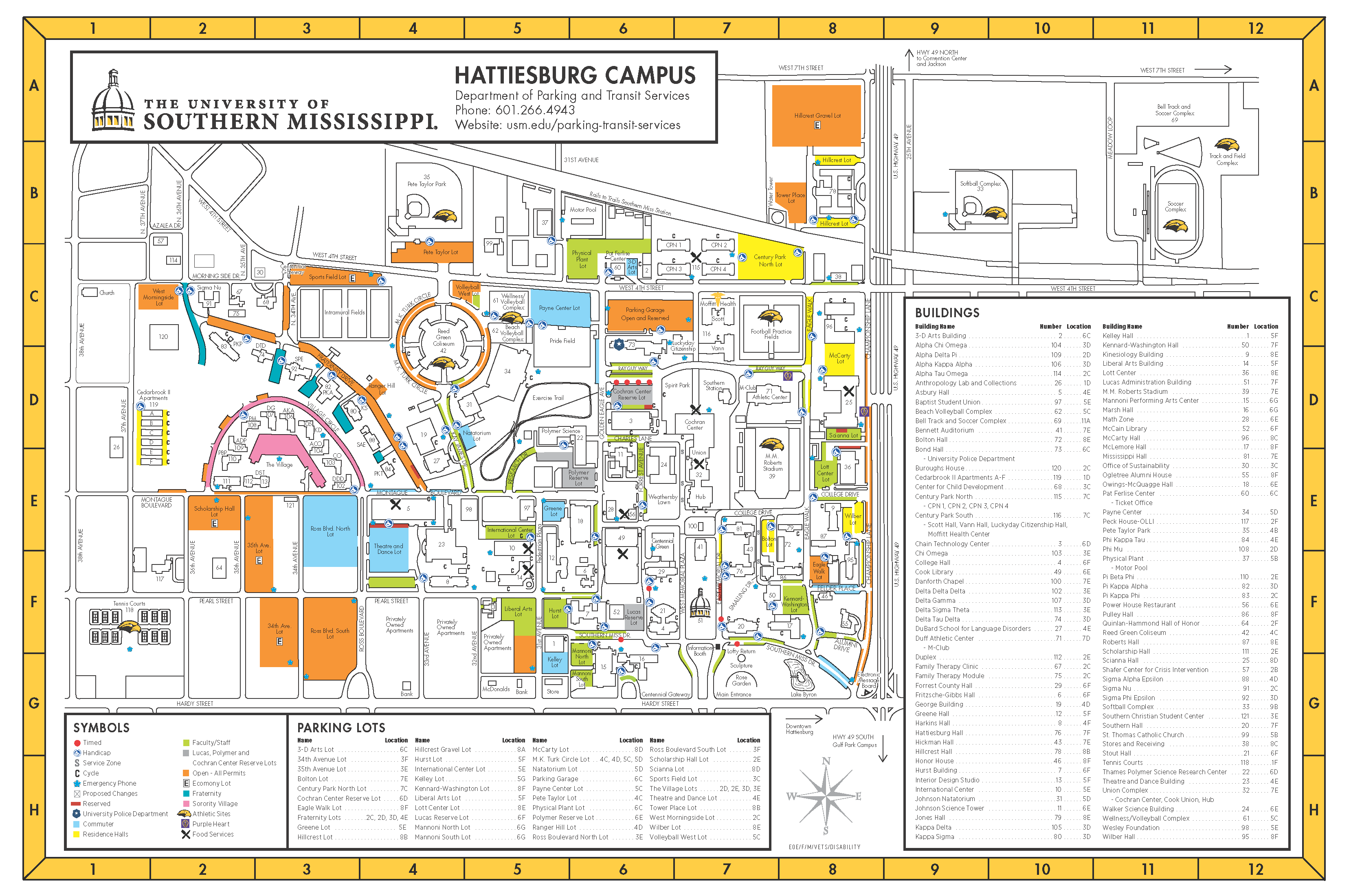 Usm Gulf Park Campus Map Campus Maps | Parking And Transit Services | The University Of Southern  Mississippi