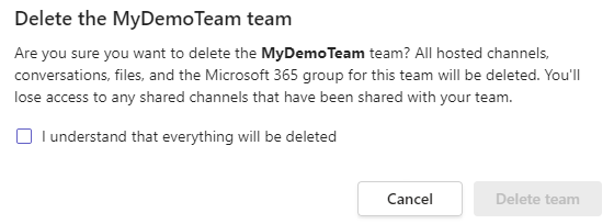 Delete existing team