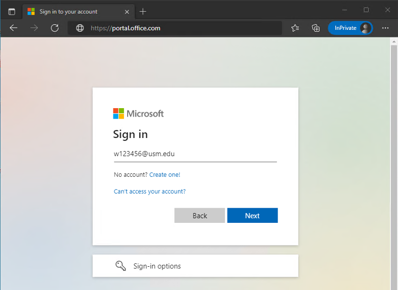 Login to the Microsoft Office Web Portal