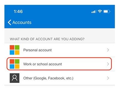 Select work or school account