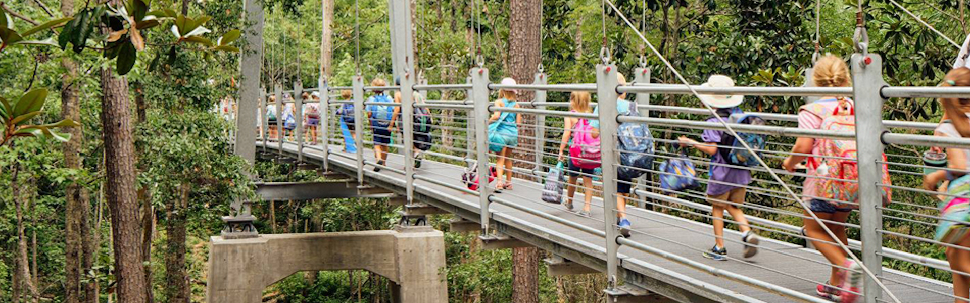 campers on suspension bridge
