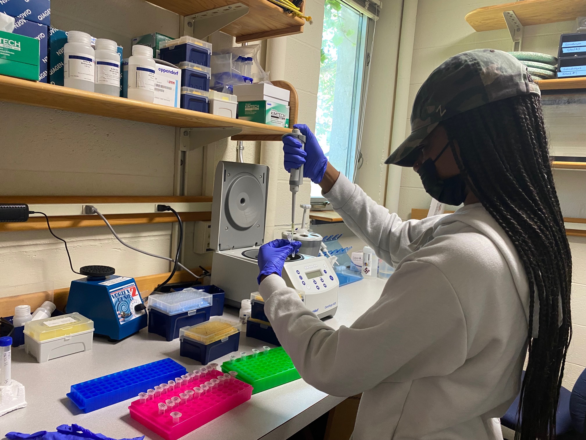 OE Intern Pipetting in the Lab
