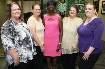 New officers for the Southern Miss chapter of the Association of Office Professionals are, from left: Lucy Cameron, treasurer; Kathy Oliver, treasurer/immediate past president; Jewel Adams, president; Pam Posey, president-elect; Cory Williams, vice-president. Not pictured: Crystal Hay, director (Gulf Park).   