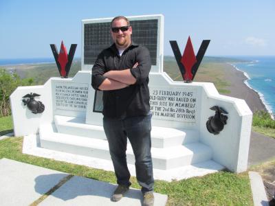 University of Southern Mississippi history doctoral student Colin Colbourn standing at the top of Mt. Suribachi on Iwo Jima. 