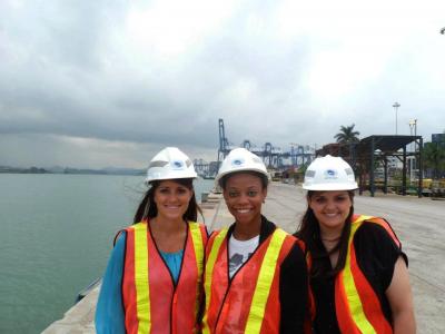 From left, University of Southern Mississippi business students Nicole Nettles of Ocean Springs, Jadon Johnson of Gulfport and Blair Thornton of Amory are shown here during their visit to the Port of Balboa, the second largest port in Latin America, while on a 10-day study abroad program in Panama.