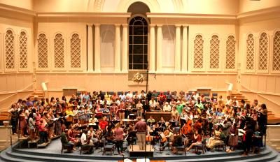 the University of Southern Mississippi choirs and the Meistersingers Civic Chorus practice for their May 3 performance of Bach's Mass in B Minor at Main Street Baptist Church