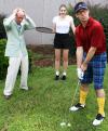 Derrick Phillips, Halie Ecker and Chase Byrd in &quot;The Fox on the Fairway.&quot;