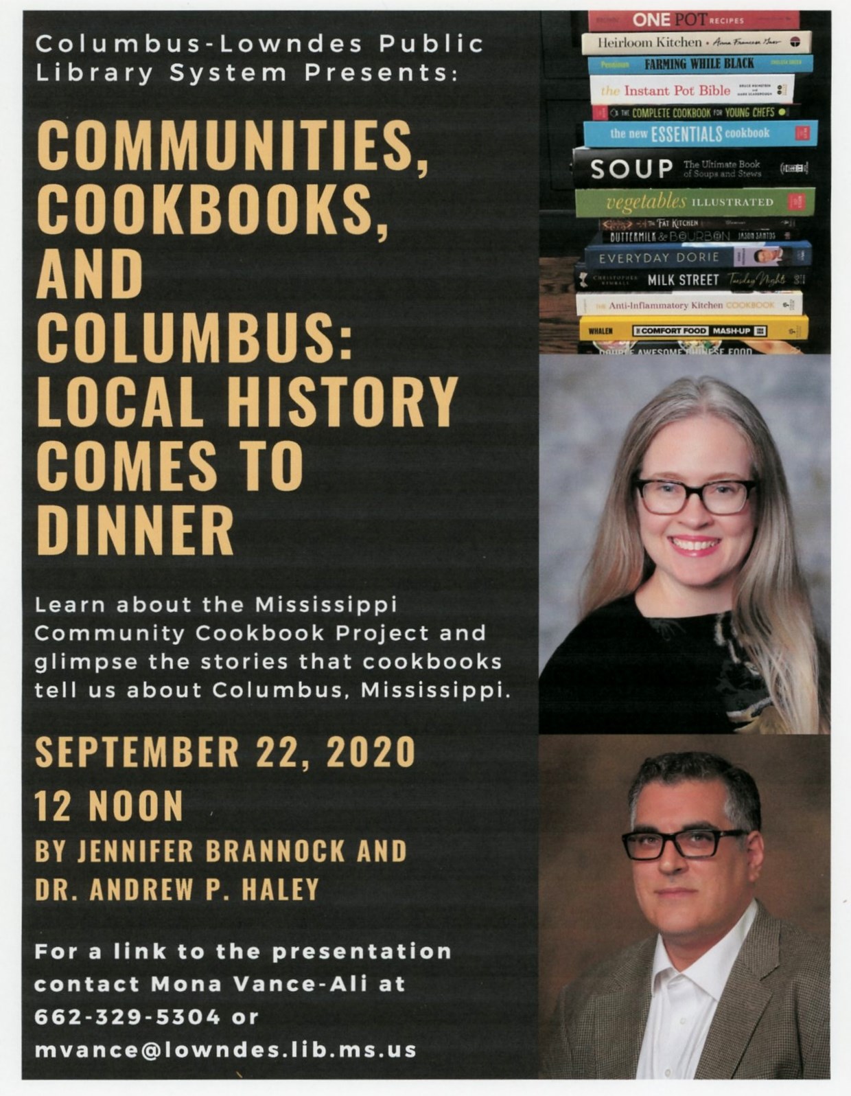 Communities, Cookbooks, and Columbus: Local History Comes to Dinner" Tuesday, Sept. 22 at noon